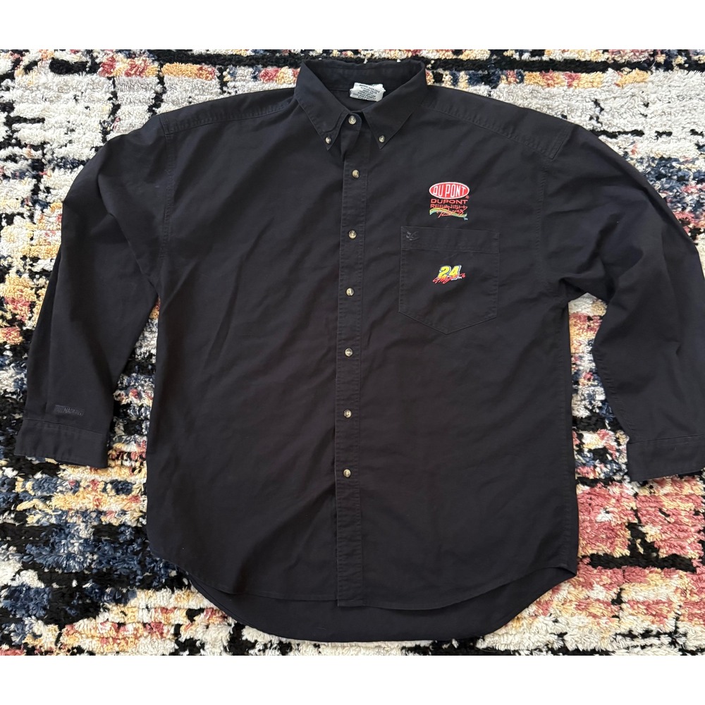 Chase Authentics Jeff Gordon DuPont NASCAR Shirt Mens XL Black Button Down 24